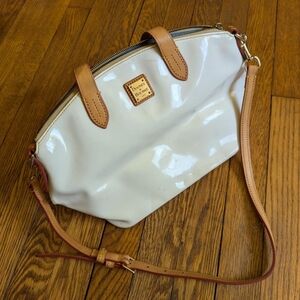 AS IS Dooney & Bourke Ivory White Patent Leather Handbag Purse with Crossbody St
